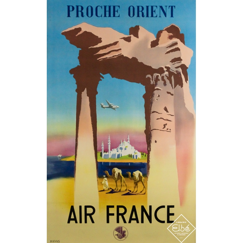 Affiche ancienne originale de voyage - Air France Proche Orient - Even - Circa 1950 - 100 par 62 cm