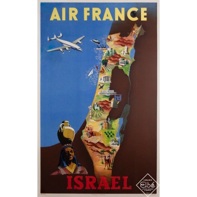 Affiche ancienne originale de voyage - Air France Israël  - Renluc - 99.5 par 62.5 cm