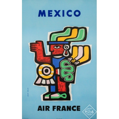 Original vintage travel poster Air France Mexico - Jean Colin - 39.37 by 24.8 inches