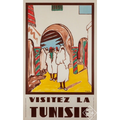 Original vintage travel poster Visitez la Tunisie - Yahia - Circa 1950 - 39.17 by 24.02 inches