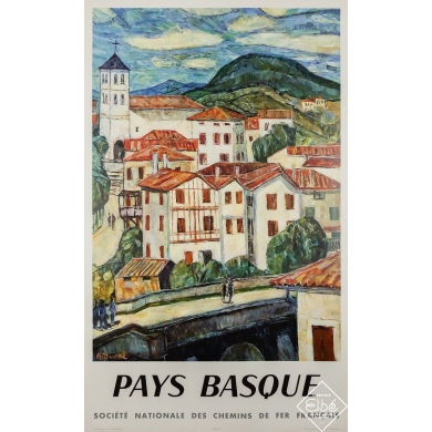 Affiche ancienne originale de voyage - Pays basque - SNCF - A. Durel - 99 par 61.5 cm