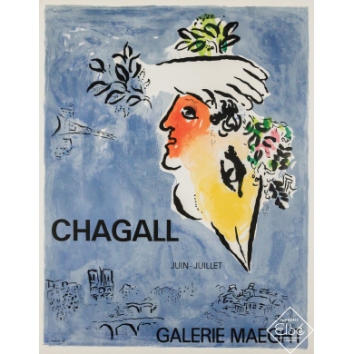 Affiche ancienne originale - Chagall - Marc Chagall - Circa 1960 - 71 par 55 cm