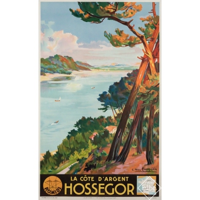 Affiche ancienne originale de voyage - Hossegor La côte d’argent - E. Paul Champseix - 99.5 par 62 cm