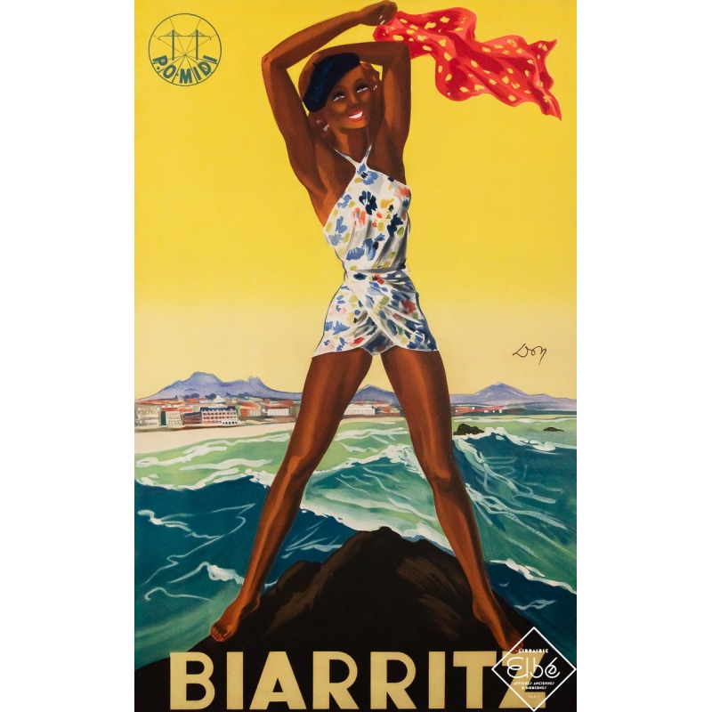 Affiche ancienne originale de voyage - Biarritz - Don - 100 par 62 cm
