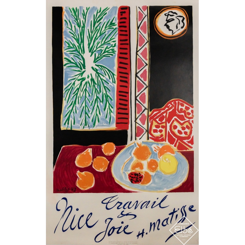 Affiche ancienne originale de voyage - Nice Travail et joie - Henri Matisse - 99 par 62 cm