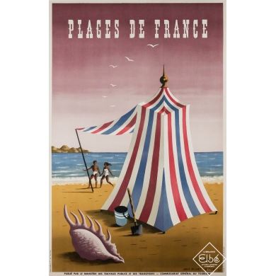 Affiche ancienne originale de voyage - Plages de France - Jean Picart Le Doux - 99.5 par 65 cm