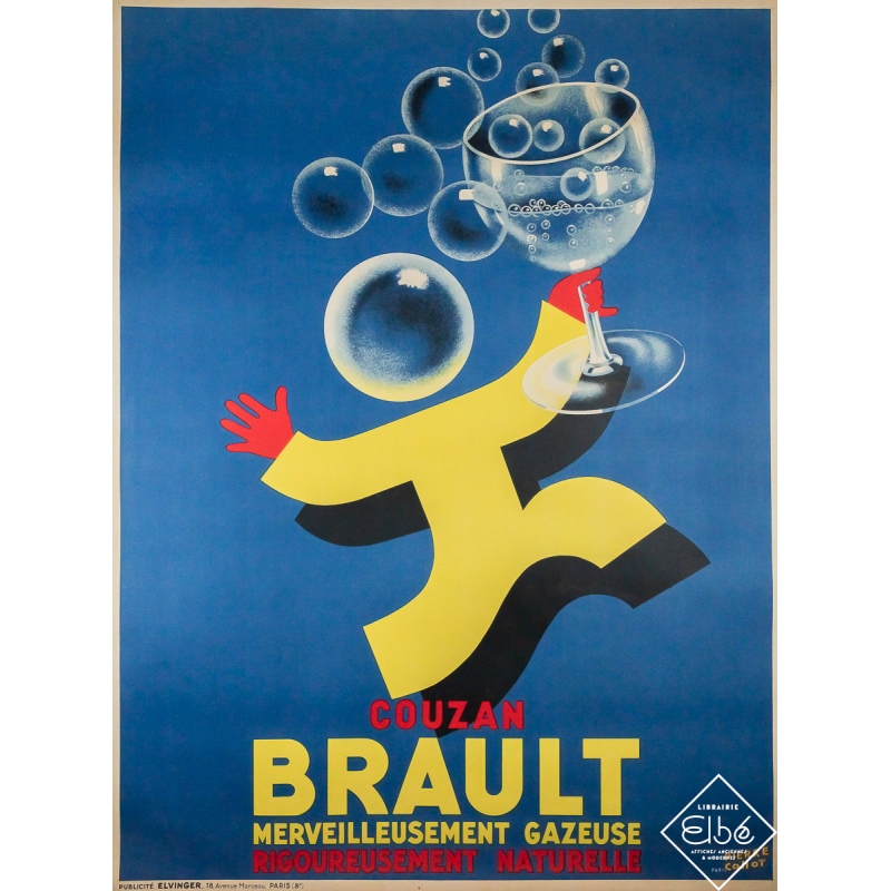 Original vintage advertising poster Couzan Brault Eau gazeuse - Pierre Collot - Circa 1950 - 62.6 by 47.05 inches