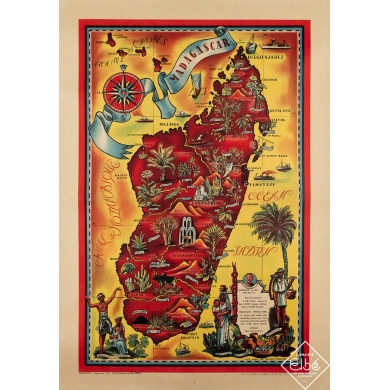 Affiche ancienne originale de voyage - Madagascar - Maurice Tranchant - 115 par 79.5 cm