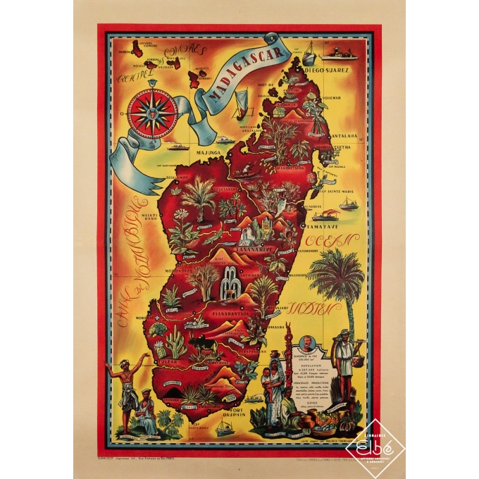 Affiche ancienne originale de voyage - Madagascar - Maurice Tranchant - 115 par 79.5 cm Affiche ancienne originale de voyage - Madagascar - Maurice Tranchant - 115 par 79.5 cm