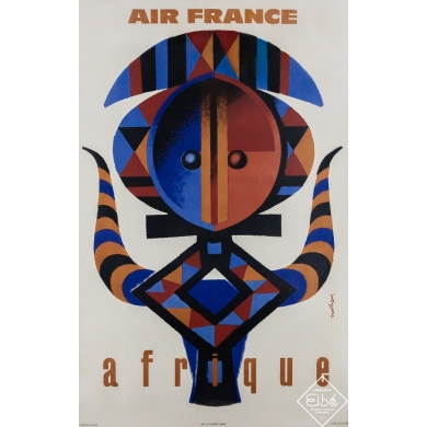 Affiche ancienne originale de voyage - Air France Afrique - Nathan - 98.5 par 62 cm