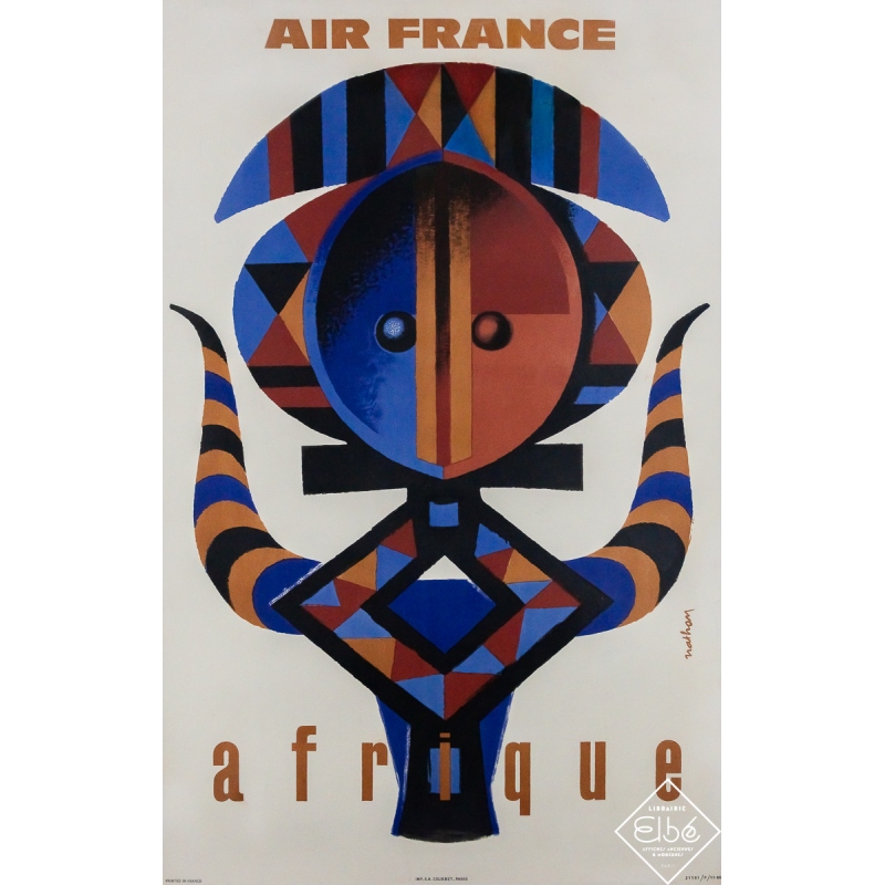 Original vintage travel poster Air France Afrique - Nathan - 38.78 by 24.41 inches