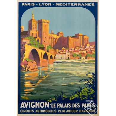 Affiche ancienne originale de voyage - Avignon - Le palais des papes - Roger Broders - 108 par 76.5 cm