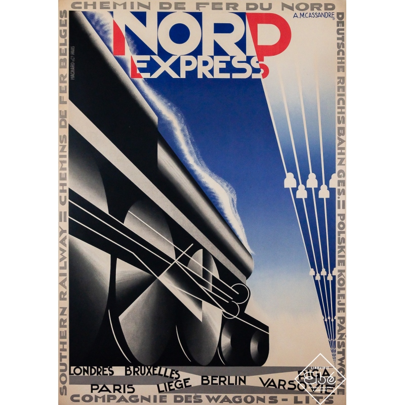Original vintage travel poster Nord Express - Cassandre - 41.54 by 29.72 inches