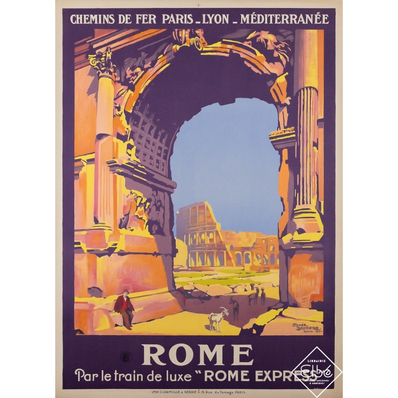 Affiche ancienne originale de voyage - Rome  - Roger Broders - 107.5 par 78 cm