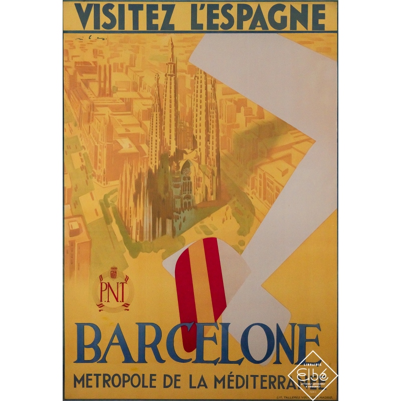 Original vintage travel poster Barcelone Métropole de la Méditerranée  - Circa 1925 - 43.11 by 29.53 inches