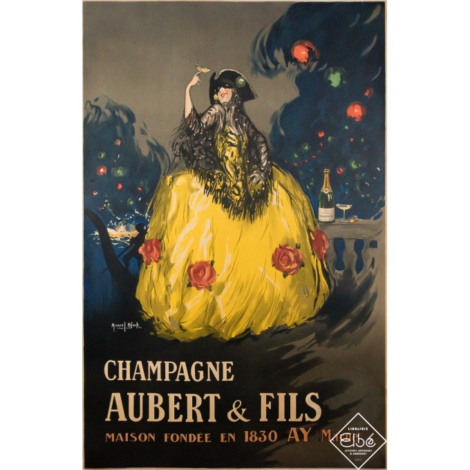 Affiche ancienne originale de publicité - Champagne Aubert et fils - Marcel Bloch - Circa 1920 - 116 par 75 cm Affiche ancienne originale de publicité - Champagne Aubert et fils - Marcel Bloch - Circa 1920 - 116 par 75 cm