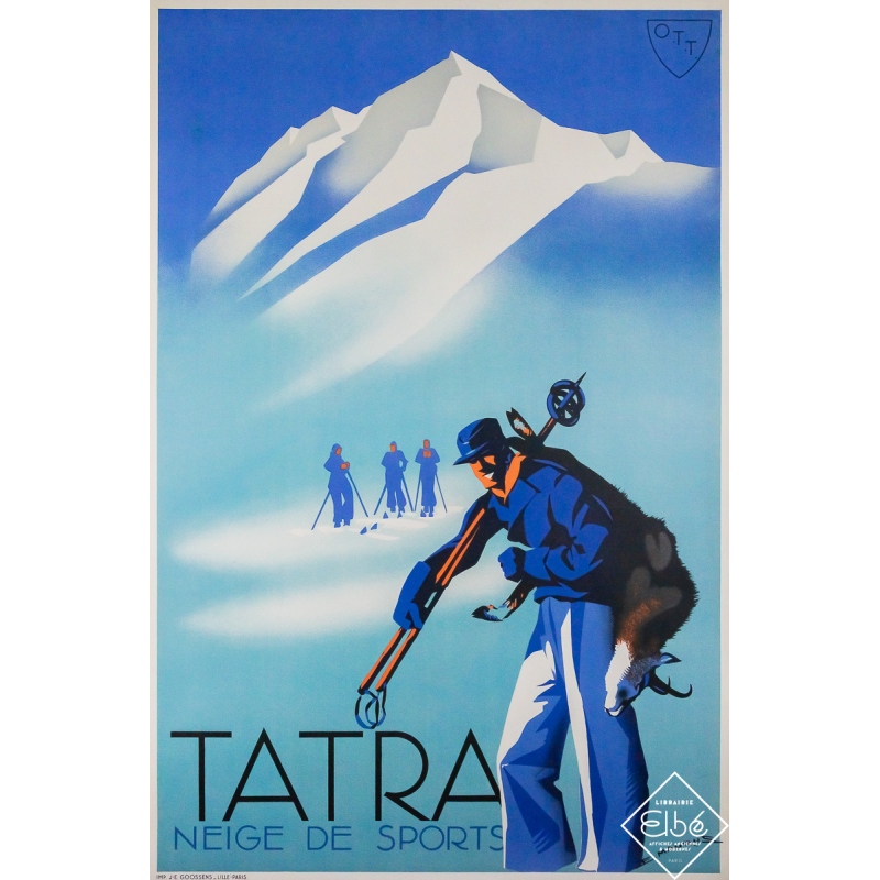 Original vintage travel poster Tatra Neige de sports - Edmond Maurus - Circa 1935 - 59.84 by 39.37 inches