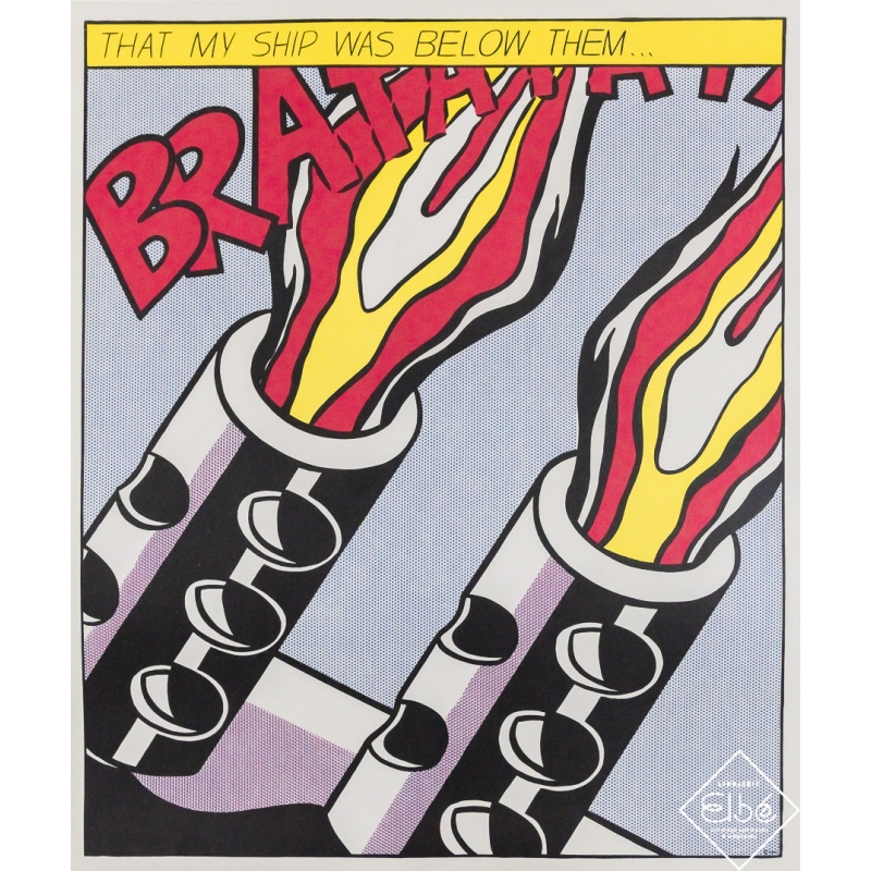 Affiche ancienne originale - Triptyque Lichtenstein - Roy Lichtenstein - Circa 1960 - 70 par 58 cm