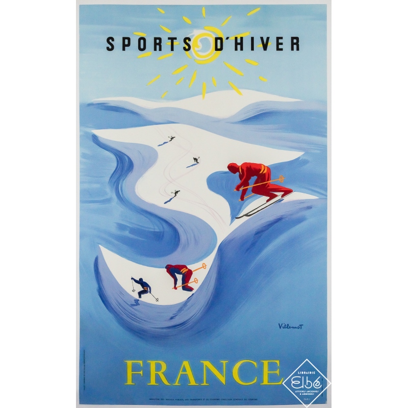 Original vintage poster Sports d’hiver France - Bernard Villemot - Circa 1950 - 38.98 by 24.41 inches