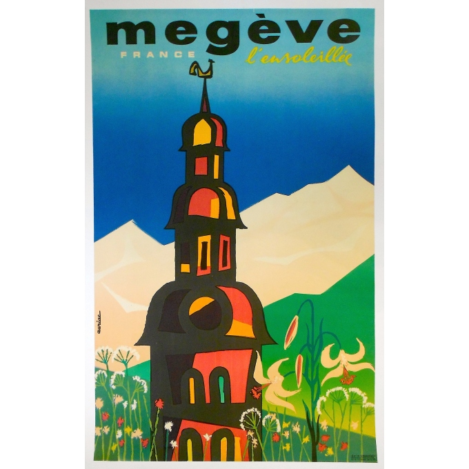Affiche originale "Megève l'ensoleillée" - Signée Auriac - Circa 1960 Affiche originale "Megève l'ensoleillée" - Signée Auriac - Circa 1960