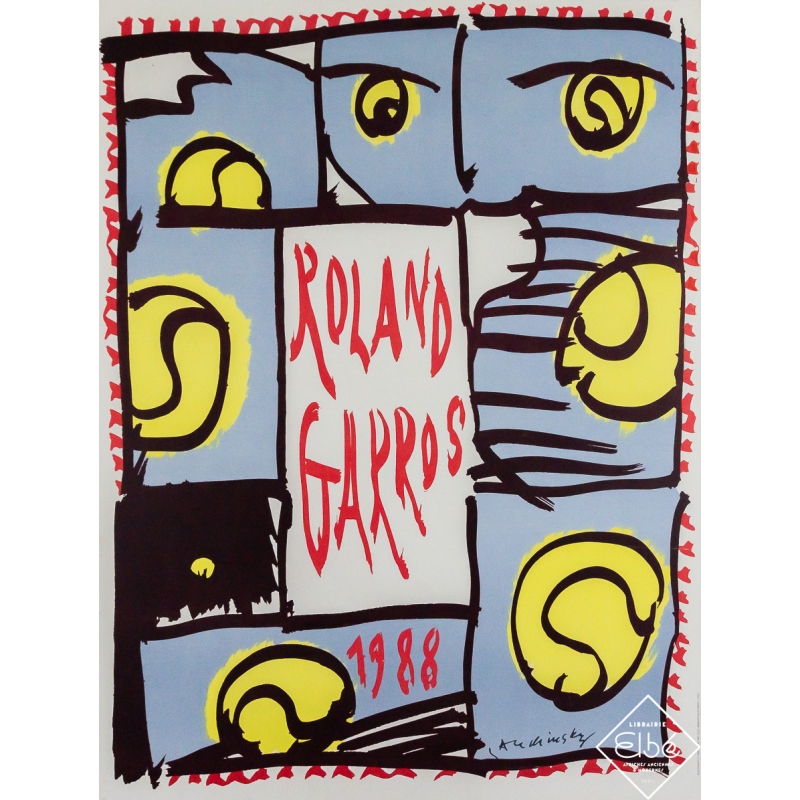 Affiche ancienne originale - Roland Garros 1988 - Pierre Alechinsky - 73 par 54 cm