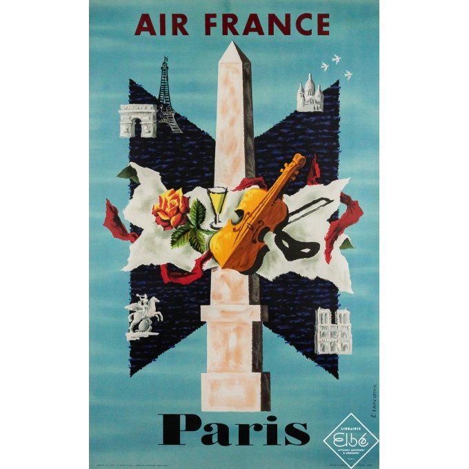 Affiche ancienne originale de voyage - Air France Paris - E. Lancaster - 100 par 63 cm Affiche ancienne originale de voyage - Air France Paris - E. Lancaster - 100 par 63 cm