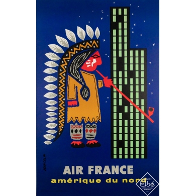 Original vintage travel poster Air France Amérique du nord - Jean Colin - 38.98 by 24.41 inches
