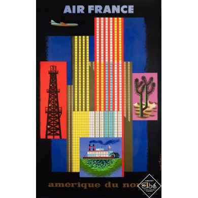 Original vintage travel poster Air France Amérique du Nord  - Nathan  - 39.37 by 24.8 inches