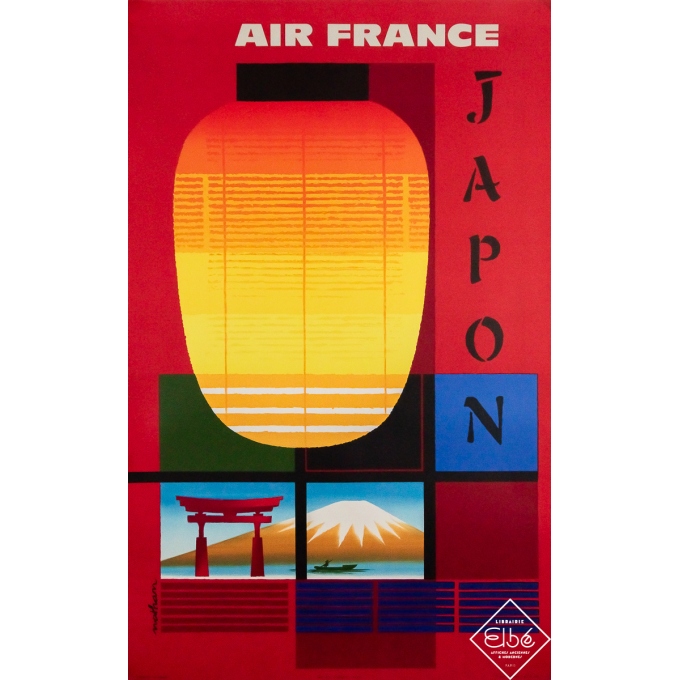 Affiche ancienne originale de voyage - Air France Japon - Nathan - 99.5 par 62.5 cm