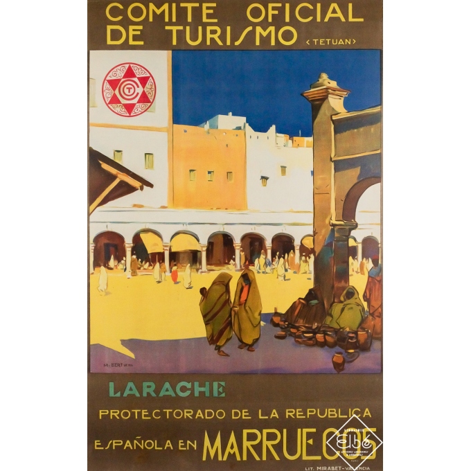 Affiche ancienne originale de voyage - Larache - Maroc - Mario Bertuchi - Circa 1925 - 101 par 63.5 cm Affiche ancienne originale de voyage - Larache - Maroc - Mario Bertuchi - Circa 1925 - 101 par 63.5 cm