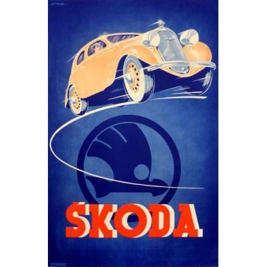 Affiche originale - Publicité pour Skoda signée Kar - Circa 1930
