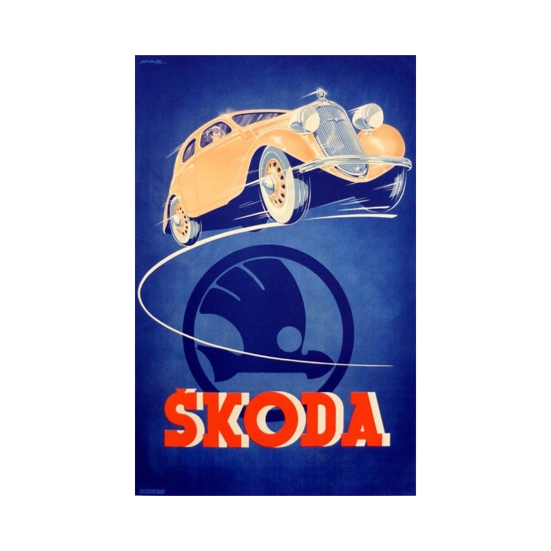 Original Czech poster signed by Kar - Advertising for Skoda -  Circa 1930