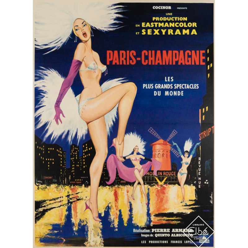 Affiche ancienne originale de cinéma - Paris-Champagne - Aindarc - 79 par 58.5 cm