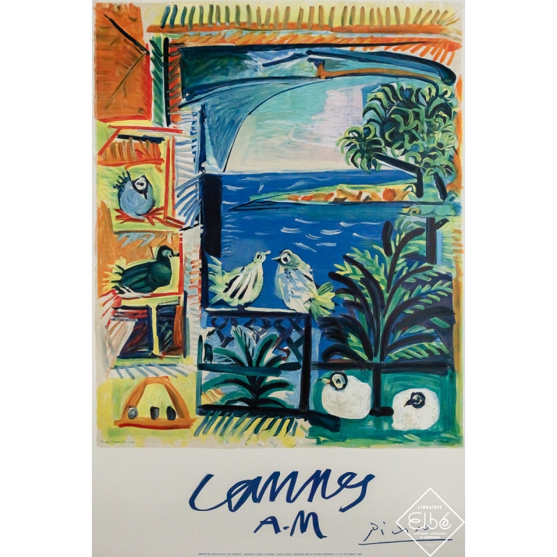 Affiche ancienne originale de voyage - Cannes - Picasso - 99 par 66 cm