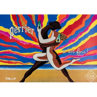 Original vintage advertising poster Perrier c’est fou ! - Bernard Villemot - 18.9 by 23.62 inches