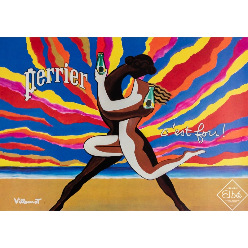 Affiche ancienne originale de publicité - Perrier c’est fou ! - Bernard Villemot - 48 par 60 cm