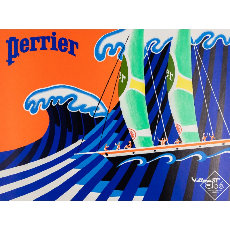 Affiche ancienne originale de publicité - Perrier - Bernard Villemot - Circa 1980 - 49.5 par 65 cm