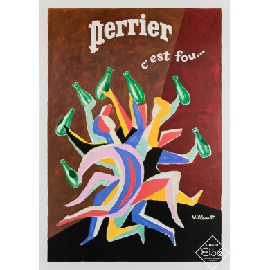 Original vintage advertising poster Perrier c’est fou… - Bernard Villemot - 25.2 by 19.49 inches