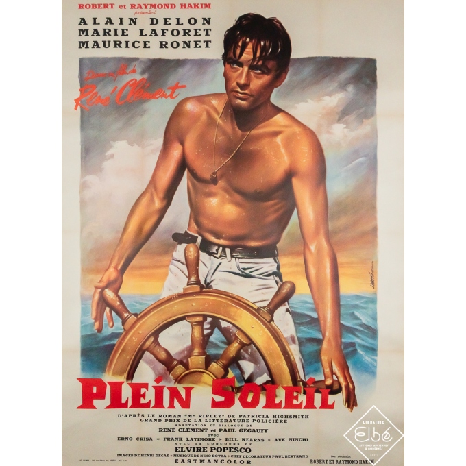 Affiche ancienne originale de cinéma - Plein soleil - modèle A - J.Mascii - 160 par 120 cm Affiche ancienne originale de cinéma - Plein soleil - modèle A - J.Mascii - 160 par 120 cm