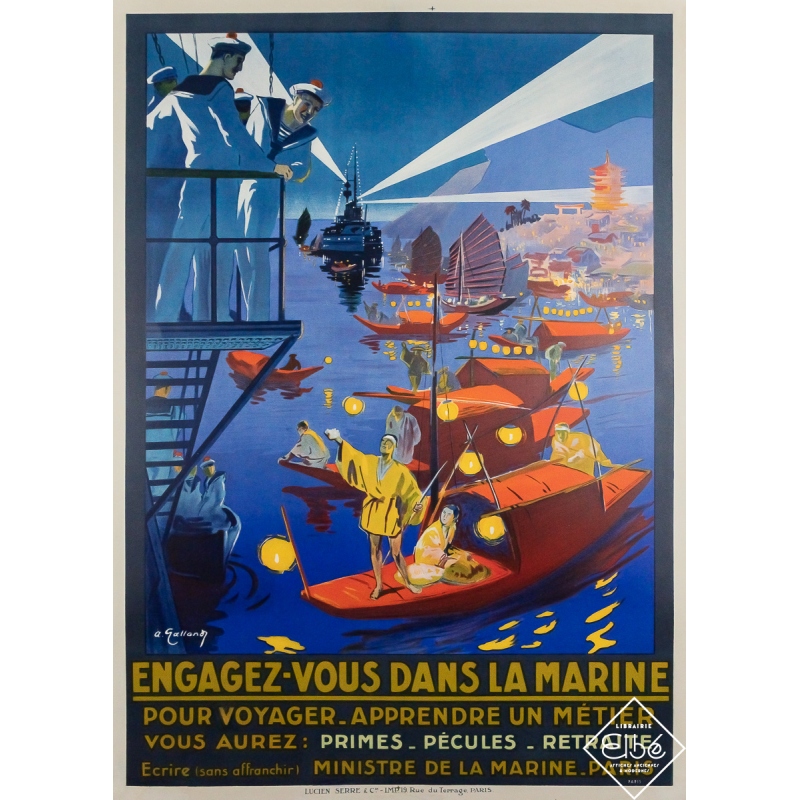 Affiche ancienne originale - Engagez-vous dans la Marine - André Galland - Circa 1925 - 106 par 75.5 cm