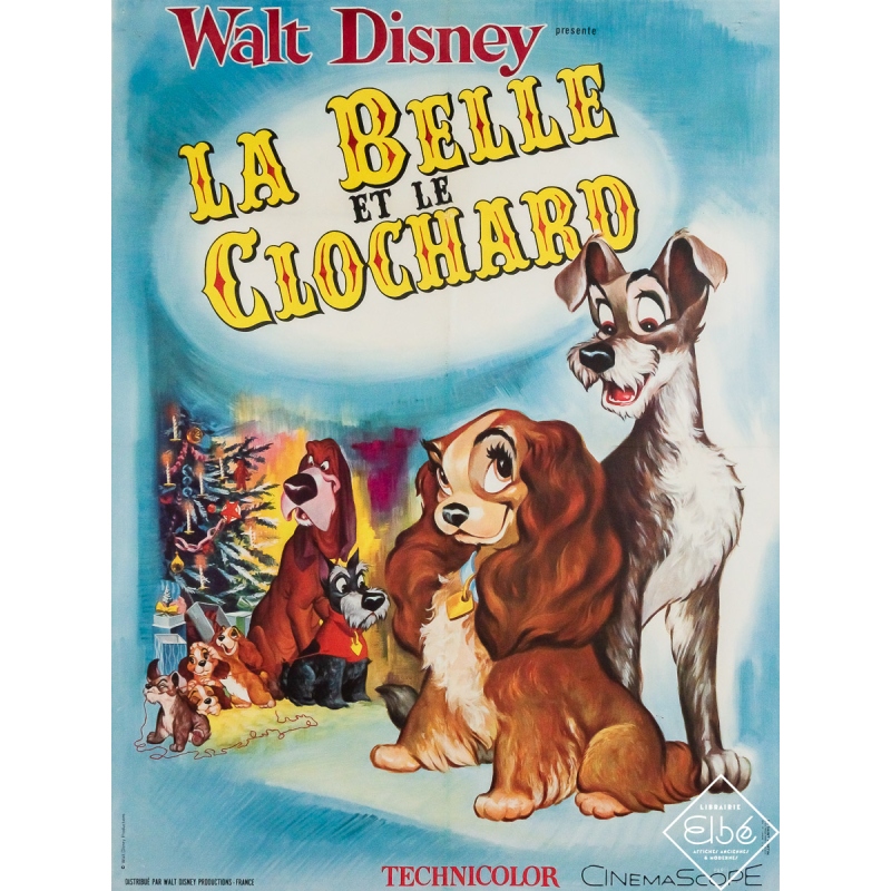 Affiche ancienne originale de cinéma - La Belle et le Clochard - Walt Disney Productions - 80 par 60 cm