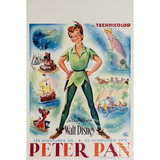Original vintage movie poster Les aventures de Peter Pan - Walt Disney Productions - Circa 1960 - 21.26 by 14.17 inches