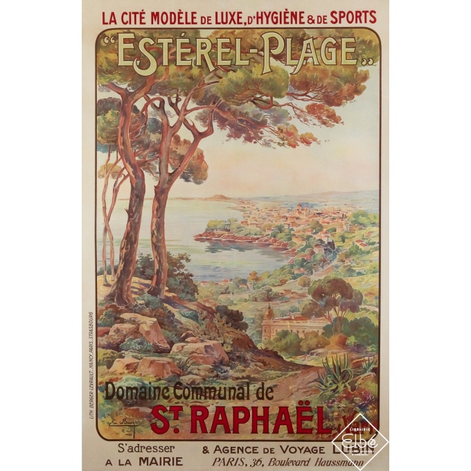 Affiche ancienne originale de voyage - Esterel Plage - Saint Raphaël - Emmanuel Brun - Circa 1900 - 111 par 73 cm Affiche ancienne originale de voyage - Esterel Plage - Saint Raphaël - Emmanuel Brun - Circa 1900 - 111 par 73 cm