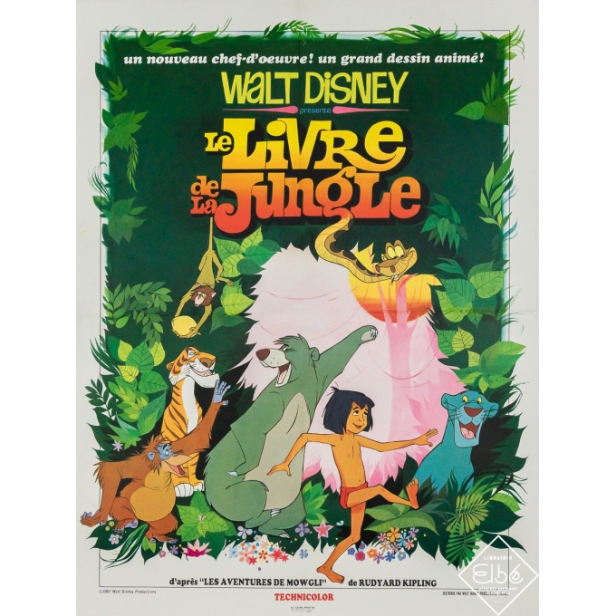 Affiche ancienne originale de cinéma - Le Livre de la jungle - Walt Disney Productions - 80 par 60.5 cm