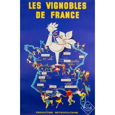 Original vintage travel poster Les vignobles de France - Jihel - 37.99 by 25 inches