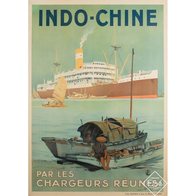 Original vintage travel poster Indo-Chine par les Chargeurs Réunis - Sandy Hook - Circa 1925 - 40.94 by 29.13 inches