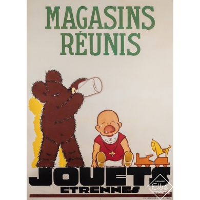 Affiche ancienne originale de publicité - Magasins réunis - Jouets étrennes - G. Del’Medico - Circa 1925 - 159 par 117.5 cm