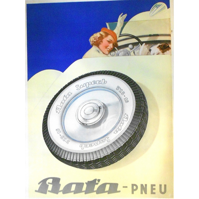 Affiche originale de publicité pour les pneus Bat'a - Circa 1930