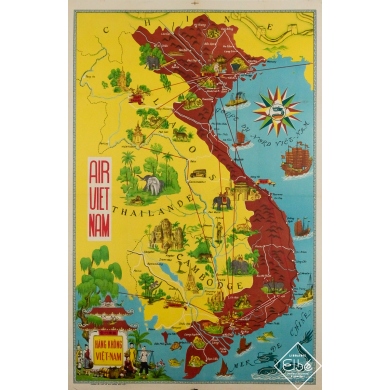 Affiche ancienne originale de voyage - Air Vietnam - Circa 1950 - 99 par 64.5 cm
