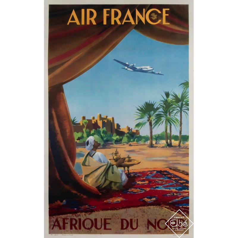Original vintage travel poster Air France Afrique du Nord - Vincent Guerra - 38.98 by 24.8 inches